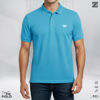 Premium Double PK Cotton Polo-Sky Blue