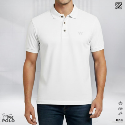 Premium Double PK Cotton Polo-White