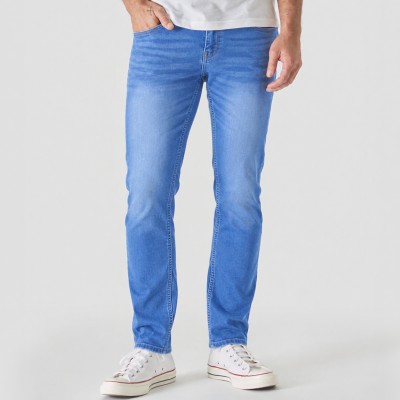 Premium Vintage Wash Slim-Fit Light Blue Jeans for Men