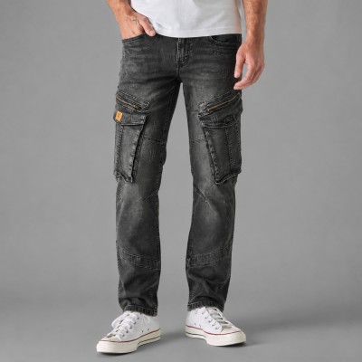 Men's Utility Cargo Denim Jeans – Dark Grey Wash