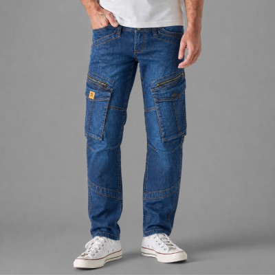 Men's Utility Cargo Denim Jeans – Deep Blue Wash